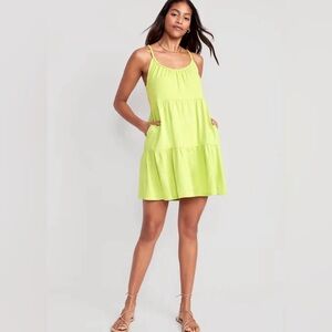 Old Navy Lime Green Braided-Strap Tiered Mini Swing Dress Women's Medium